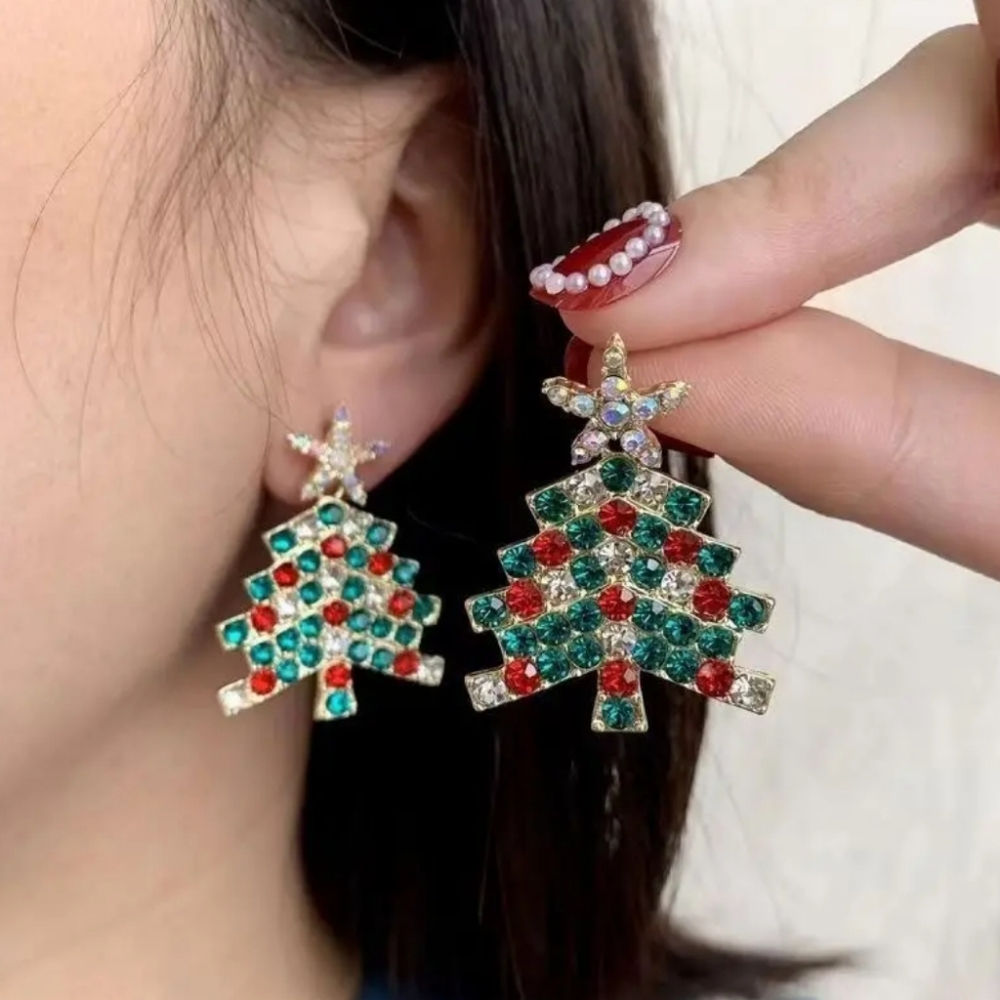 Sparkling Rhinestone Christmas Tree  Earrings